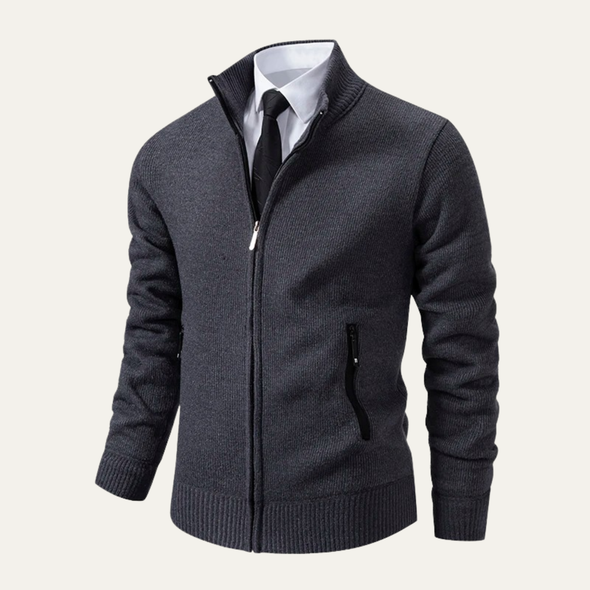 The Inverness Men's Elegant Fleece Knit Zip Cardigan with Pockets
