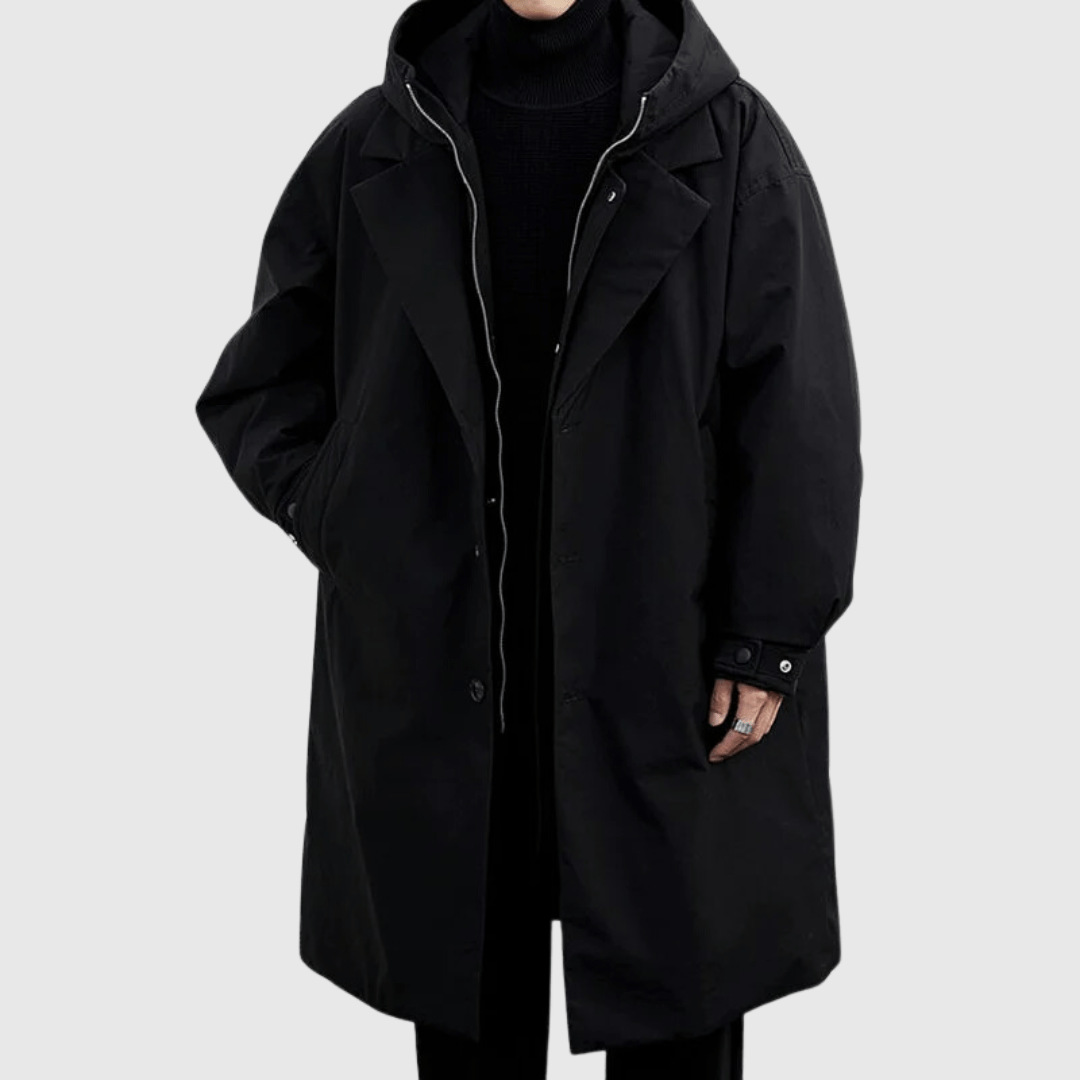 Friedrich | Men's Hooded Long Coat – Stylish Buttoned Design with Relaxed Fit