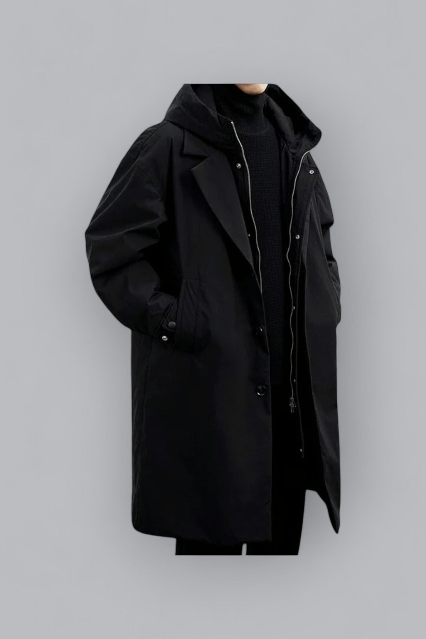 Friedrich | Men's Hooded Long Coat – Stylish Buttoned Design with Relaxed Fit