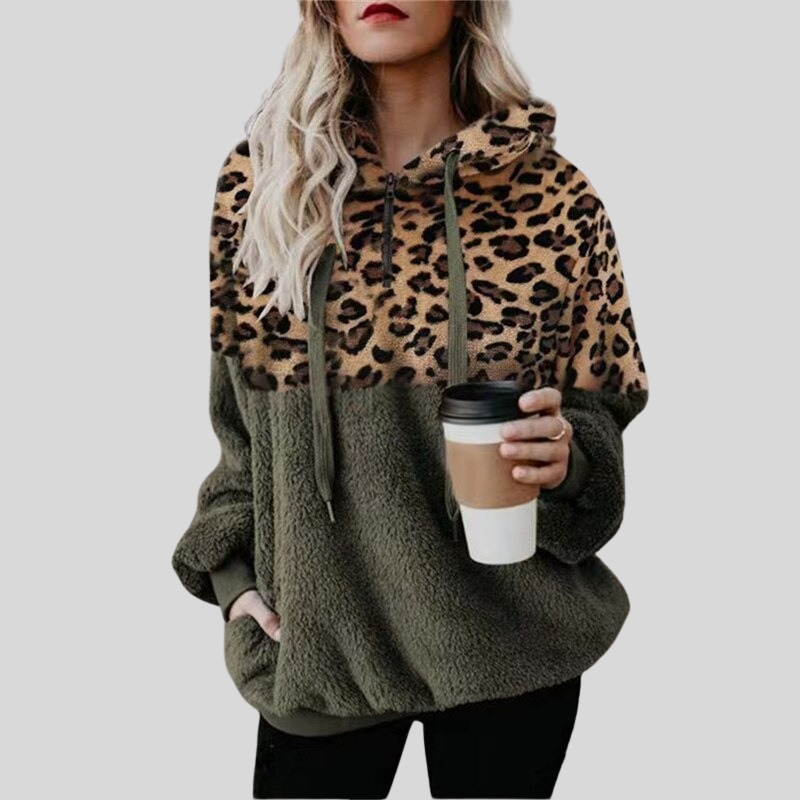 Ankana | Women's Plush Teddy Fleece Jacket with Leopard Print and Hood