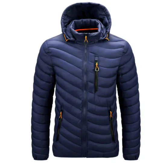 Edmark | Men's Stylish Winter Jacket with Hood, Stand Collar & Multiple Zipper Pockets