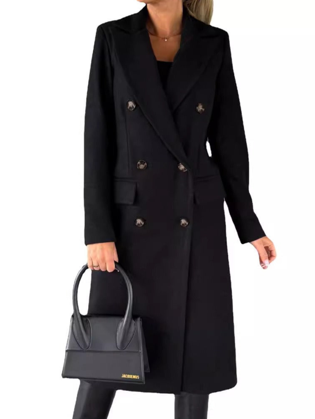 Eglantyne | Women's Long Double-Breasted Lapel Coat with Buttons