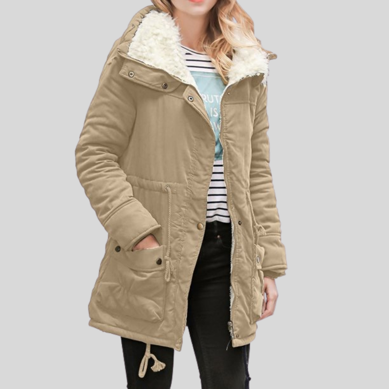 Elburga | Women's Long Shearling-Lined Parka with Hood and Adjustable Waist