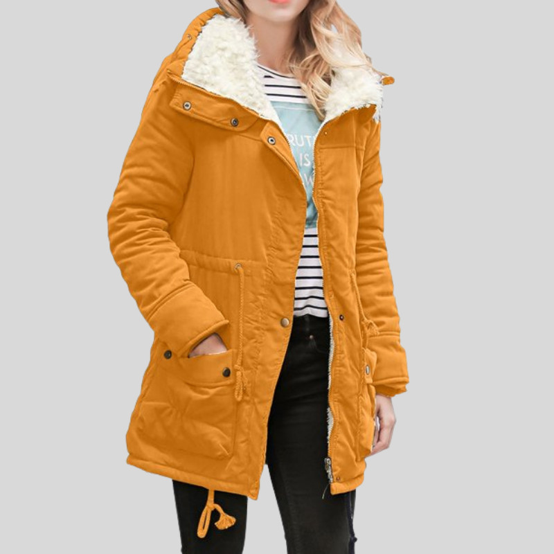 Elburga | Women's Long Shearling-Lined Parka with Hood and Adjustable Waist