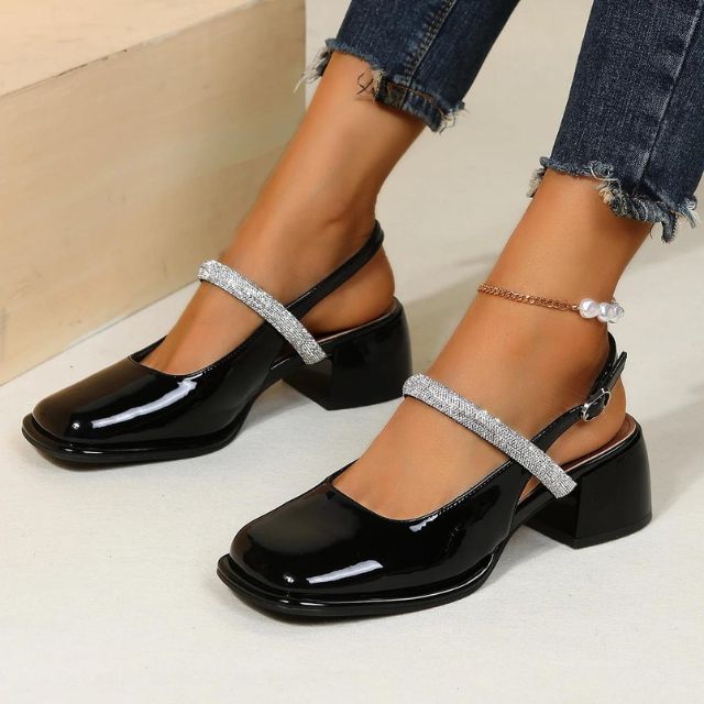 Trudi | Women's Shiny Patent Mary Jane Shoes – Buckled Block Heel with Square Toe Elegance
