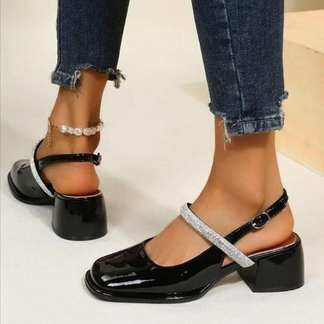 Trudi | Women's Shiny Patent Mary Jane Shoes – Buckled Block Heel with Square Toe Elegance