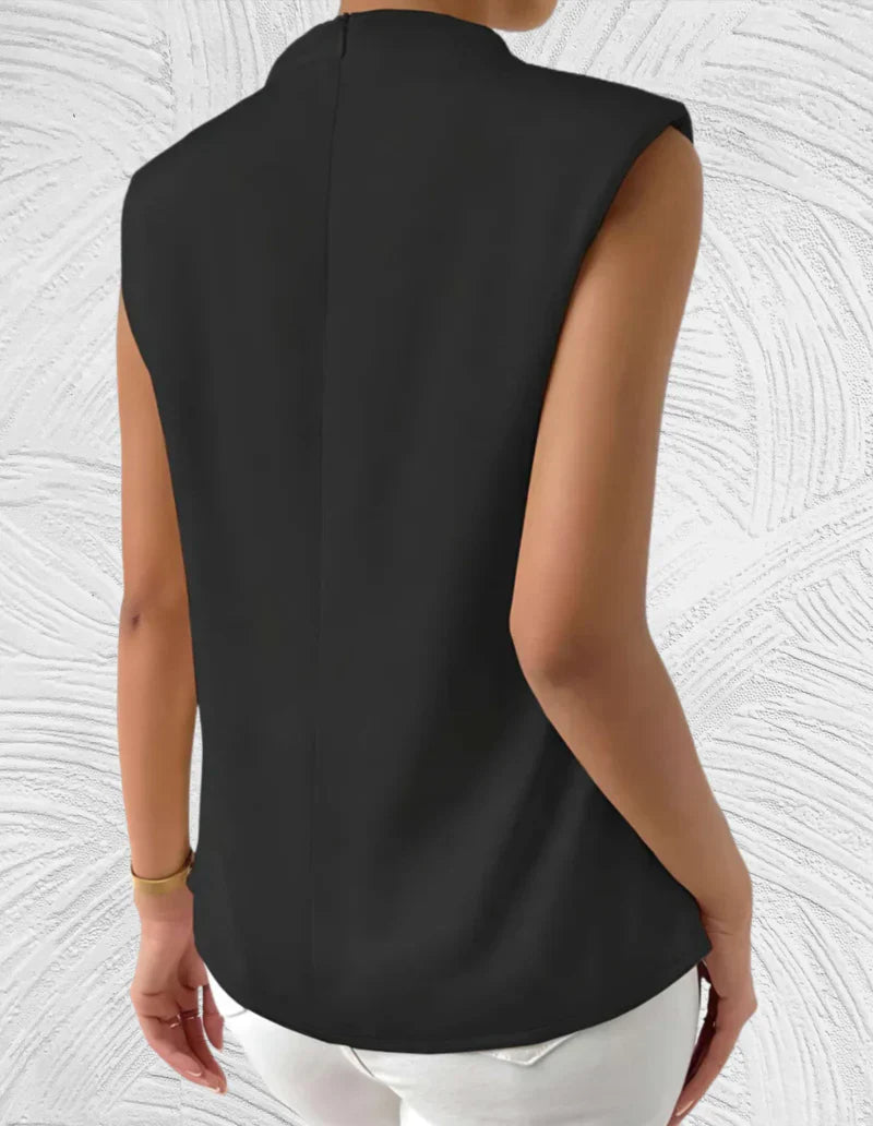 Isla | Women’s Solid Colour Sleeveless Blouse with Round Neck & Pleated Design – Stylish Summer Essential