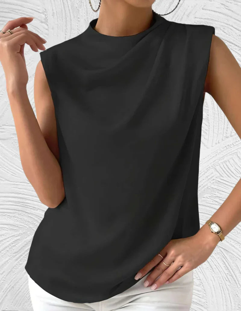 Isla | Women’s Solid Colour Sleeveless Blouse with Round Neck & Pleated Design – Stylish Summer Essential