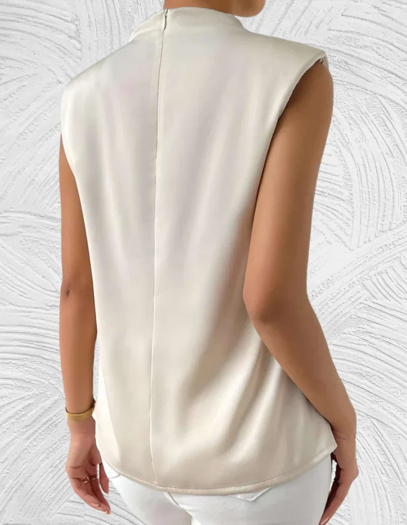 Isla | Women’s Solid Colour Sleeveless Blouse with Round Neck & Pleated Design – Stylish Summer Essential