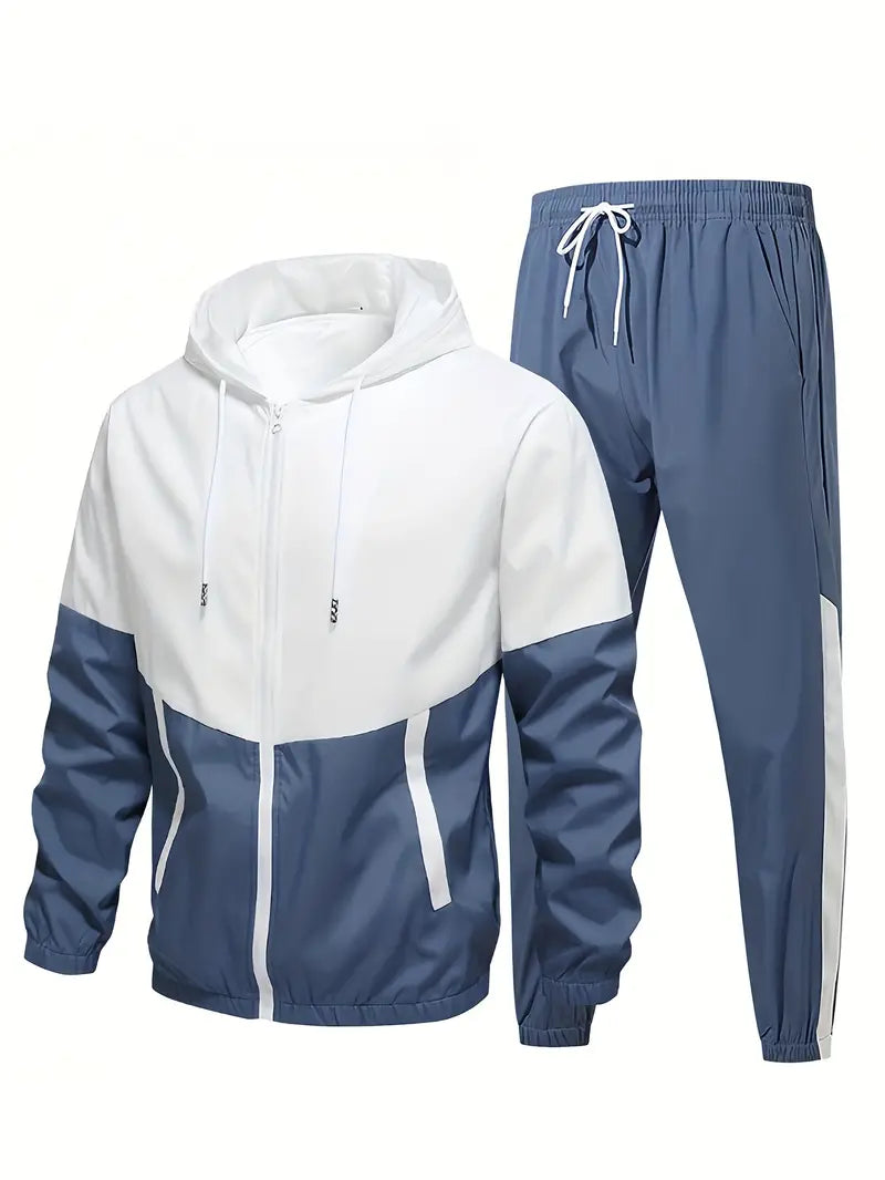 Dietmar | Men's Two-Tone Windproof Tracksuit – Sporty Jacket with Hood and Drawstring, Plus Matching Trousers