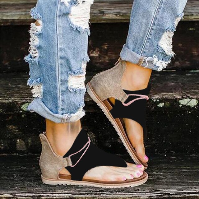 Helena | Women's Summer Open Toe Flat Sandals with Closed Heel & Adjustable Lace-Up Closure – Comfortable & Stylish