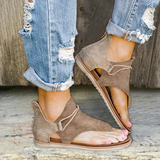 Helena | Women's Summer Open Toe Flat Sandals with Closed Heel & Adjustable Lace-Up Closure – Comfortable & Stylish