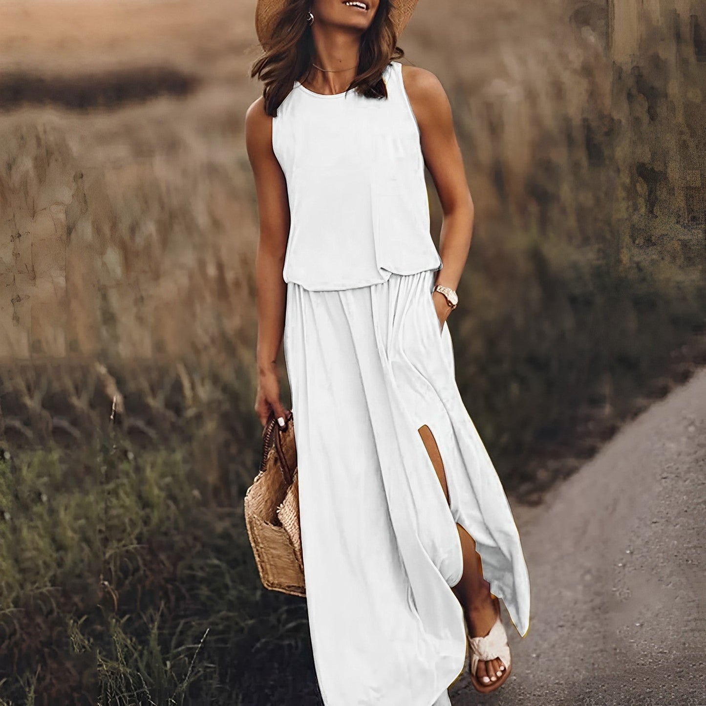 Anstey | Women’s Sleeveless Maxi Dress with Side Slit – Elegant Summer Comfort
