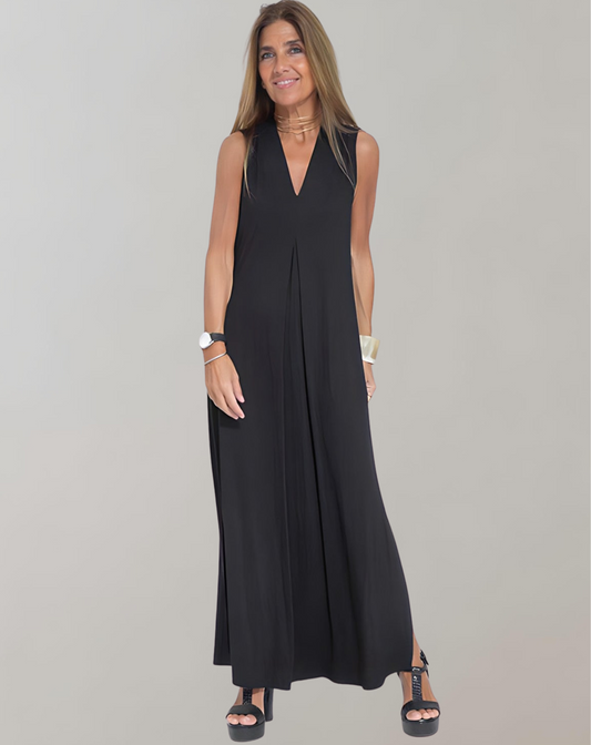 Penthia | Women’s Sleeveless V-Neck Maxi Dress in Linen – Slim Fit with Leg Slit for Summer Elegance