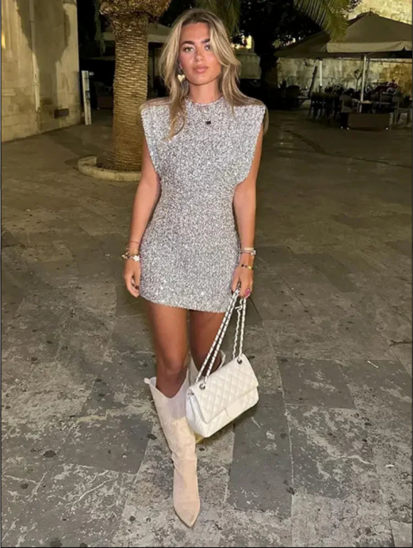 Minerva | Women's Sleeveless Sparkly Sequin Mini Dress – Perfect Party Wear