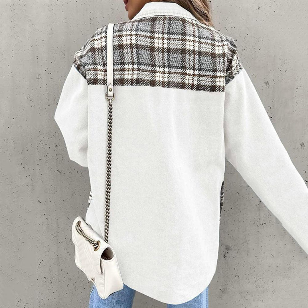 Bianca | Women's Plaid Buttoned Lapel Collar Denim Jacket