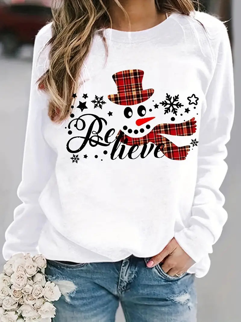 Thordis | Women's Snowman Print Sweatshirt with Round Neck