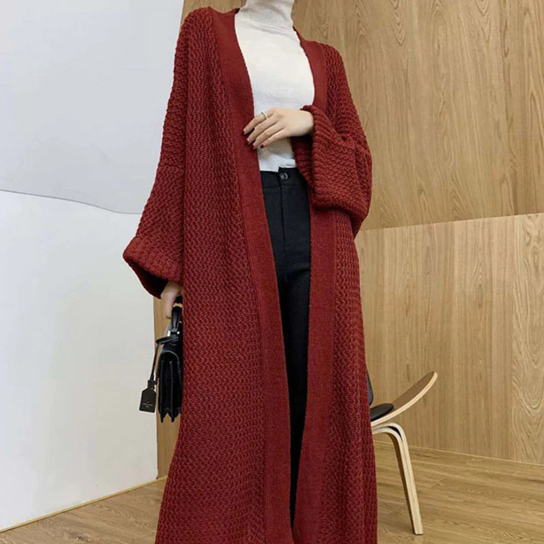 Ava | Women's Solid Colour Textured Knit Open-Front Cardigan with Loose Sleeves