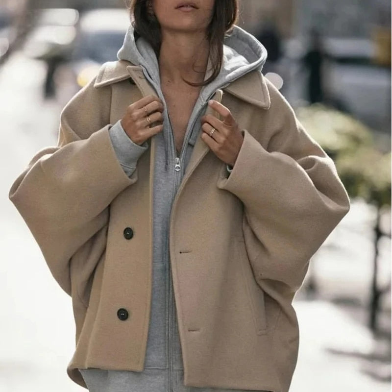 Eustacia | Women’s Oversized Wool Jacket with Lapels and Front Buttons