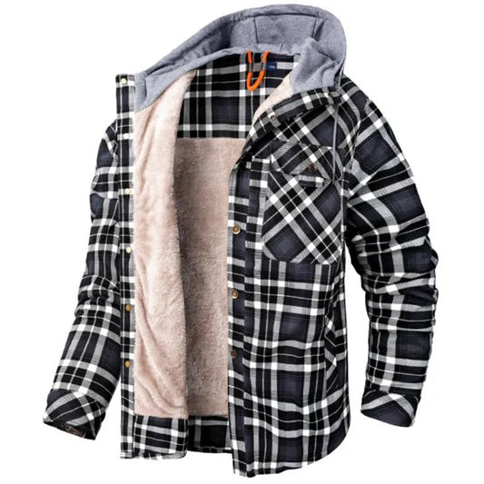 Jeno | Men’s Fleece-Lined Plaid Winter Jacket with Hood