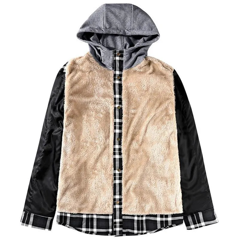 Jeno | Men’s Fleece-Lined Plaid Winter Jacket with Hood