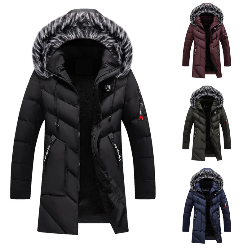 Anton | Men's Padded Fleece-Lined Zip-Up Winter Jacket with Fur Hood