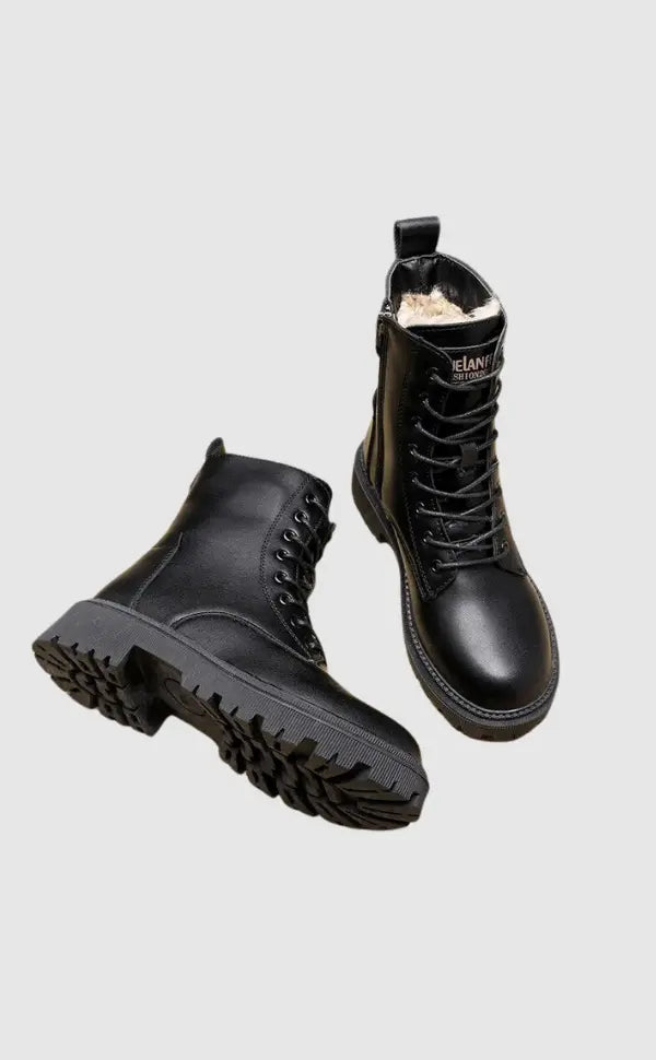 Madison | Women's Black Leather-Look Fleece-Lined Lace-Up Ankle Boots