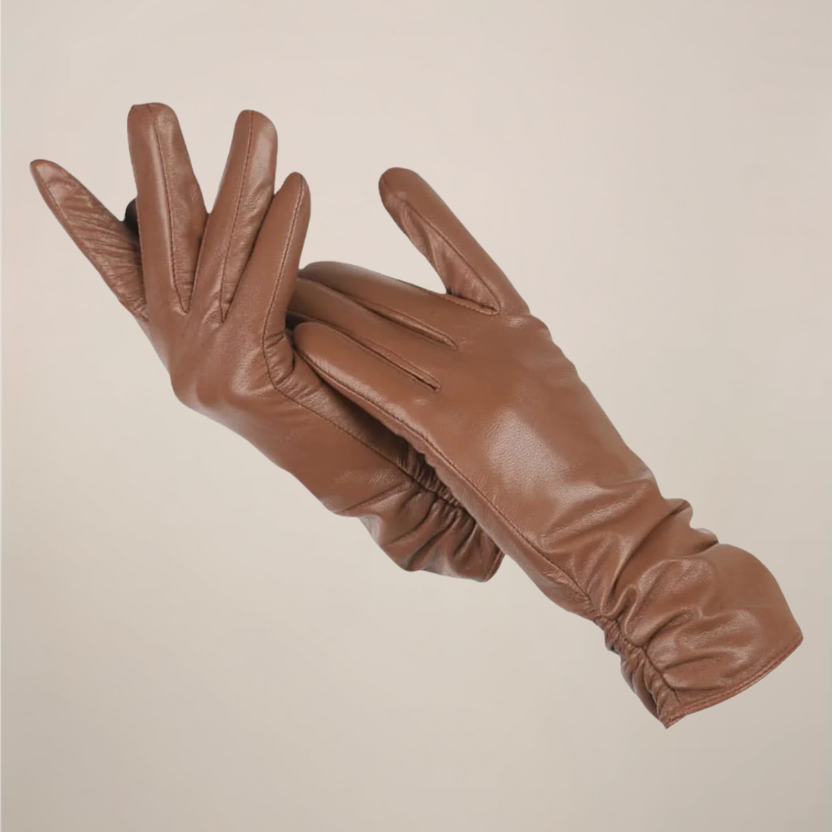 Zoe | Women’s Classic Leather Gloves with Elegant Ruched Wrist