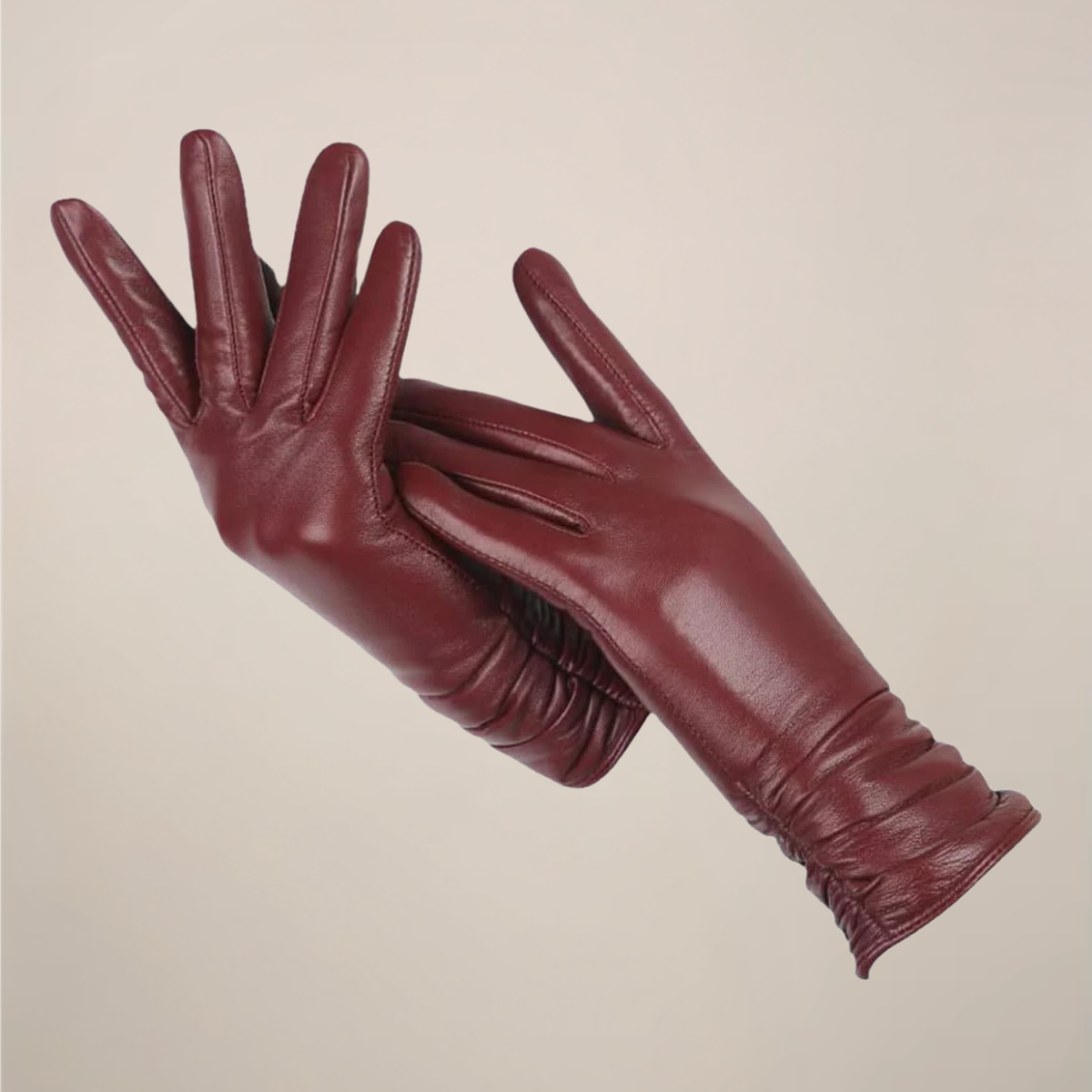 Zoe | Women’s Classic Leather Gloves with Elegant Ruched Wrist