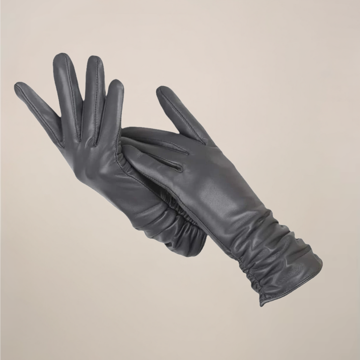 Zoe | Women’s Classic Leather Gloves with Elegant Ruched Wrist
