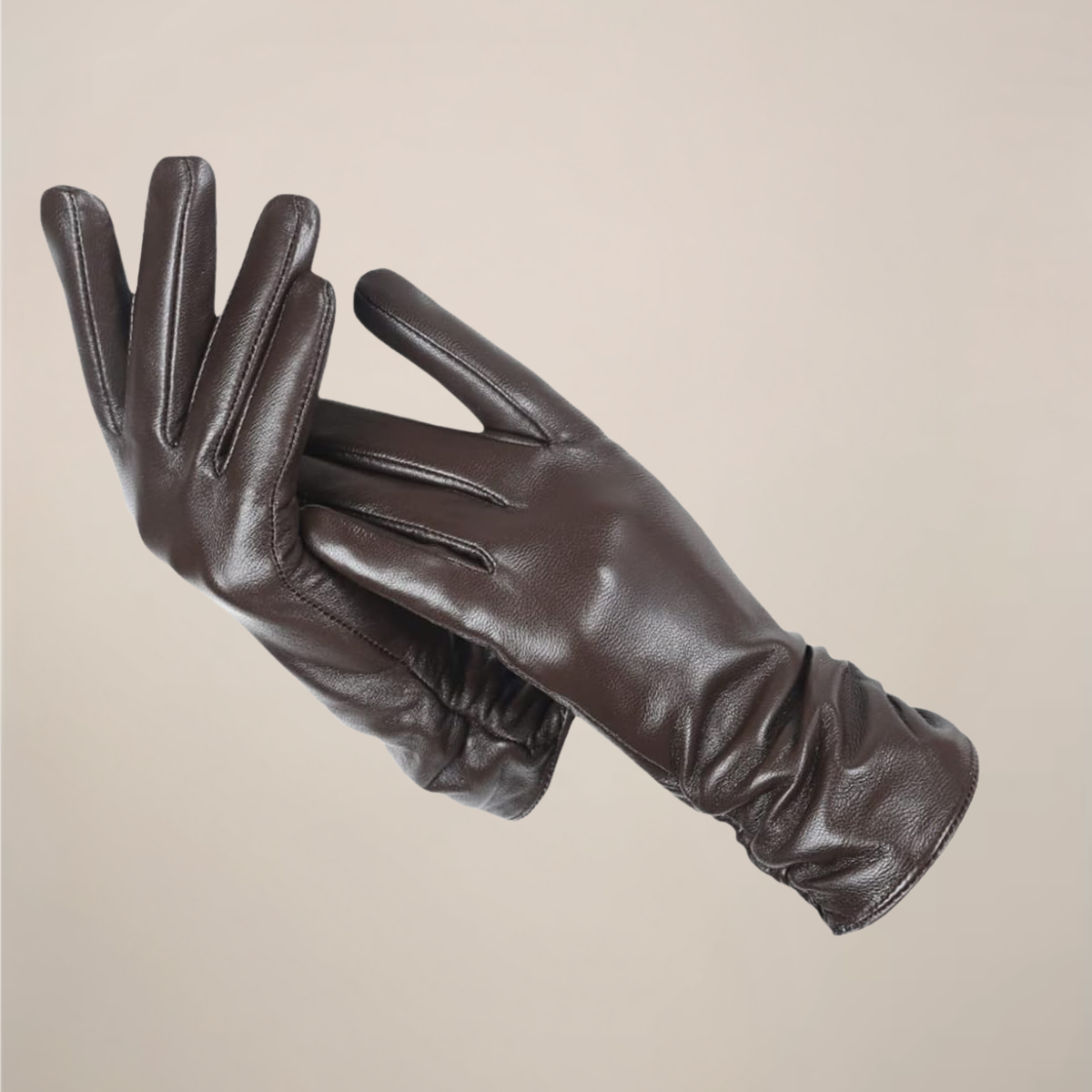 Zoe | Women’s Classic Leather Gloves with Elegant Ruched Wrist