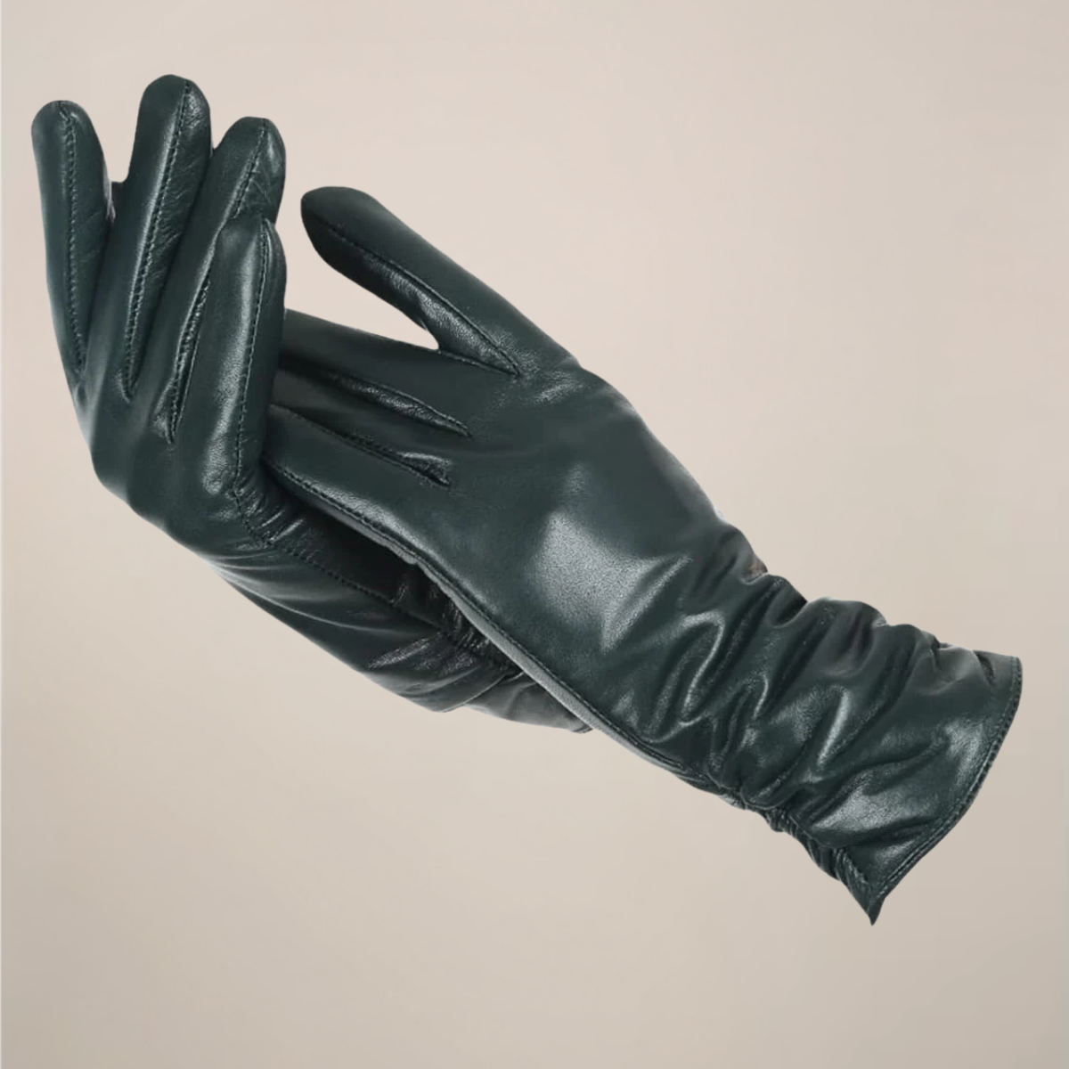 Zoe | Women’s Classic Leather Gloves with Elegant Ruched Wrist
