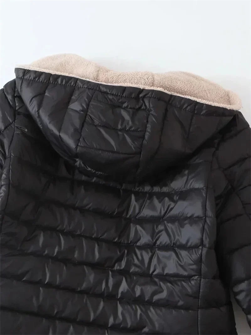 Emilia | Women’s Padded Fleece-Lined Hooded Jacket – Stylish and Warm Outerwear