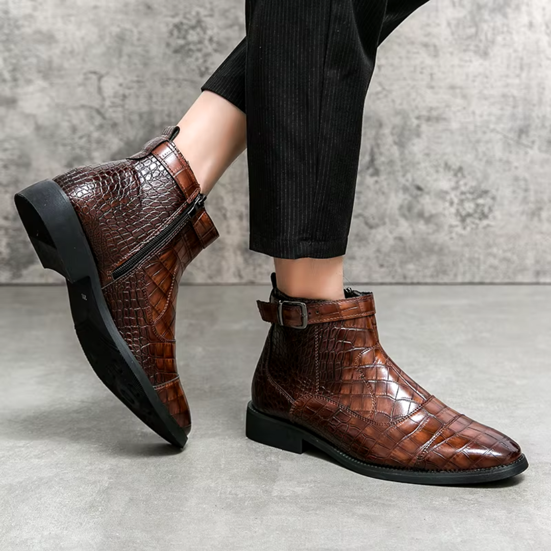 Clyde | Premium Men’s Chelsea Boots with Crocodile Pattern and Adjustable Strap