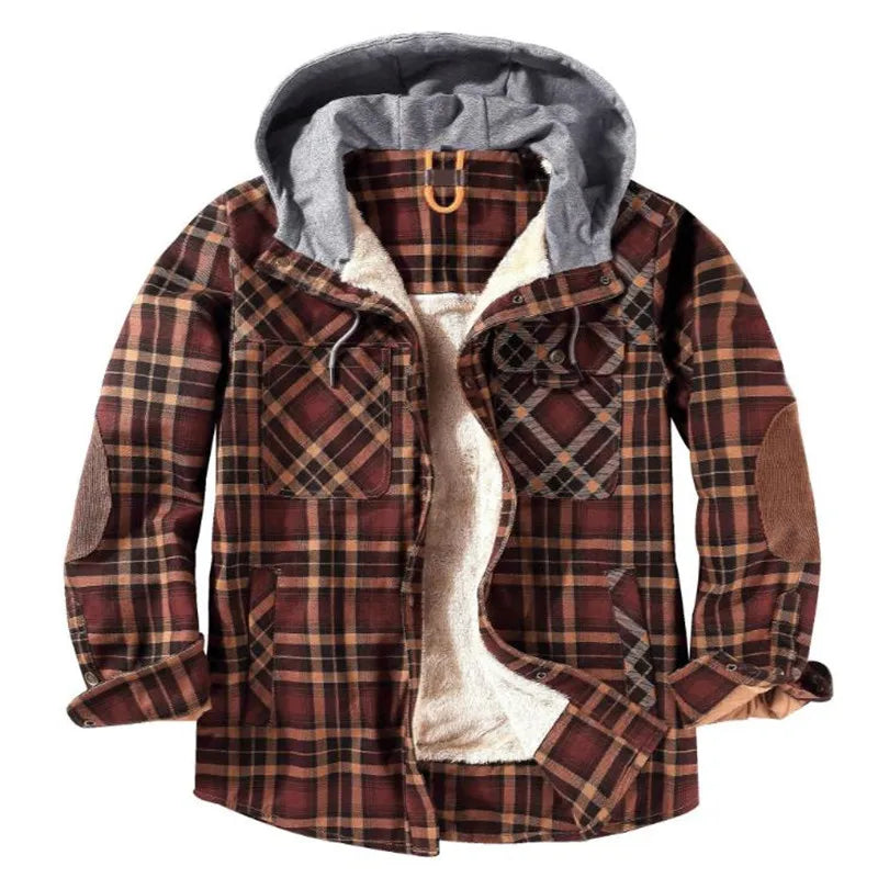Jeno | Men’s Fleece-Lined Plaid Winter Jacket with Hood