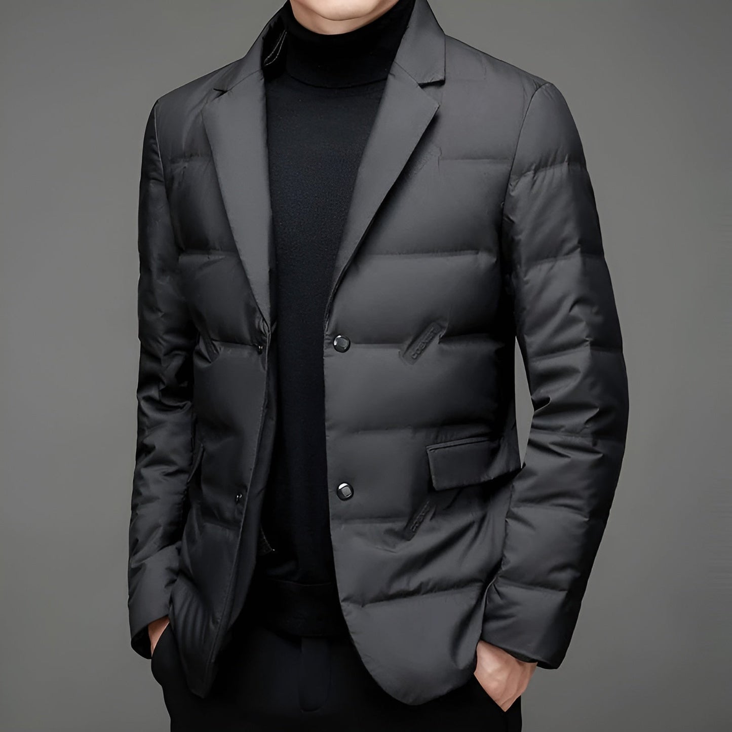 Linus | Men's Water-Resistant Black Shawl Collar Coat with Button Detail & Padded Lining