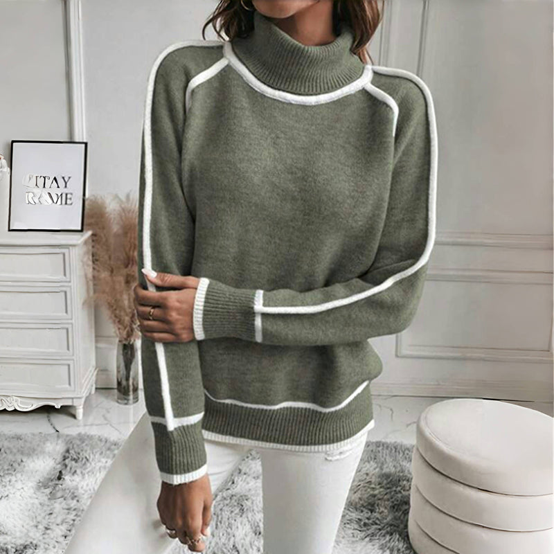 Rosalinda | Women's Turtleneck Sweater with White Accents – Cozy Knit for Relaxing Days