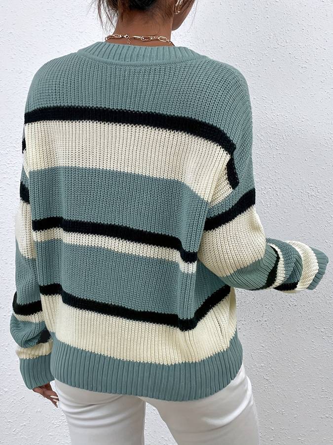 Filana | Women's Chic V-Neck Striped Knitted Sweater