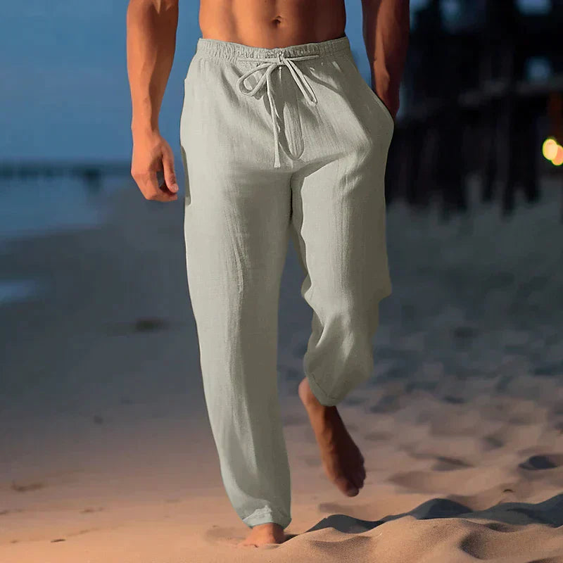 Marcus | Men's Solid Colour Loose Fit Linen Summer Trousers with Drawstring Waist