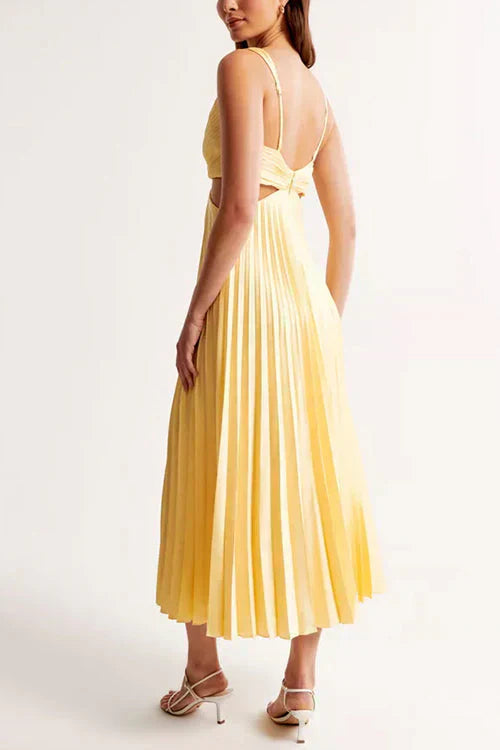 Jemima | Women's Solid Colour Deep V-Neck Pleated Midi Dress – Elegant & Stylish Formal Dress