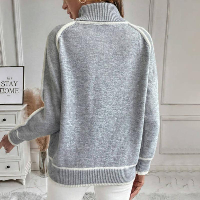 Rosalinda | Women's Turtleneck Sweater with White Accents – Cozy Knit for Relaxing Days