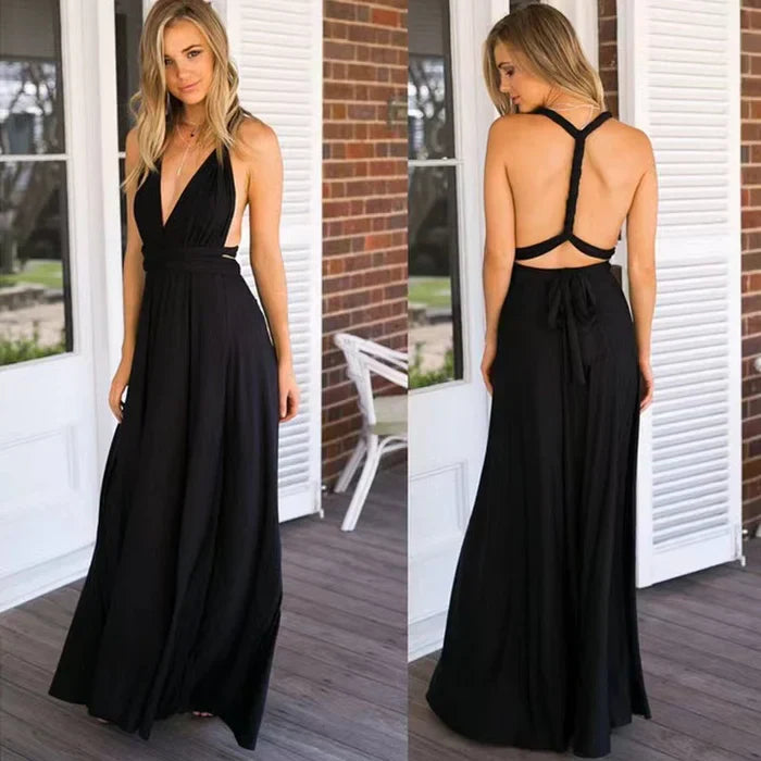 Belinda | Women's Solid Colour Wrap Maxi Dress with Customisable Style