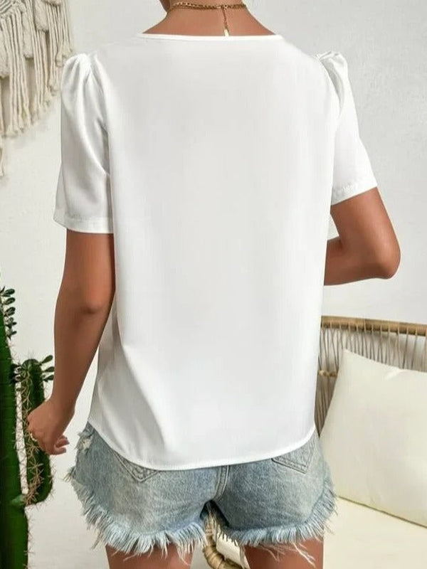 Indie | Women’s White Summer Blouse with Asymmetric Neckline & Puff Sleeves – Elegant and Stylish