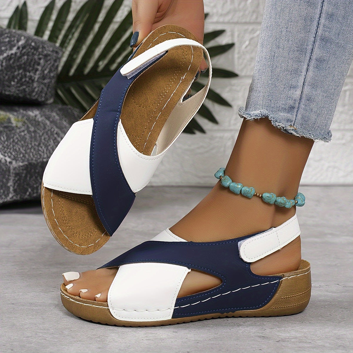 Josela | Women’s Two-Tone Platform Open Toe Sandals with Back Velcro Sling Strap