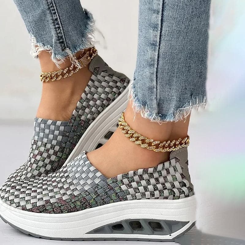 Opaline | Women's Multicolour Woven Slip-On Orthopaedic Sneakers with Slanted Platform Sole