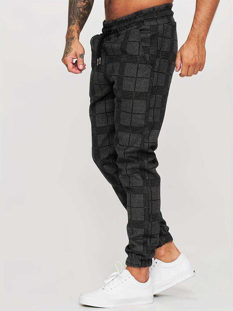 Charles | Men’s Jogging Trousers with Check Pattern & Drawstring Waist