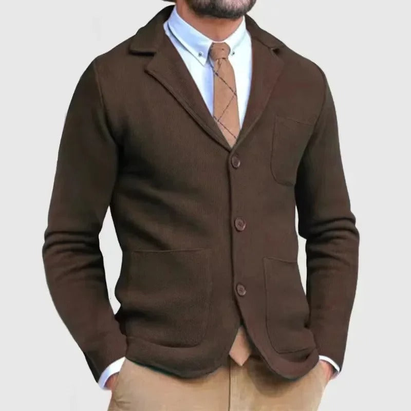 Ivano | Men's Slim Fit Cardigan with Reversed Collar and Button Details