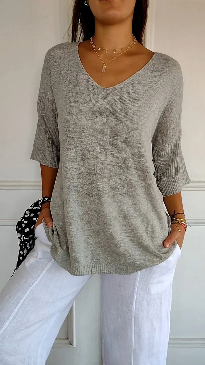 Zerina | Women’s Solid Colour Knitted V-Neck Top – Soft, Stylish & Perfect for Everyday Wear