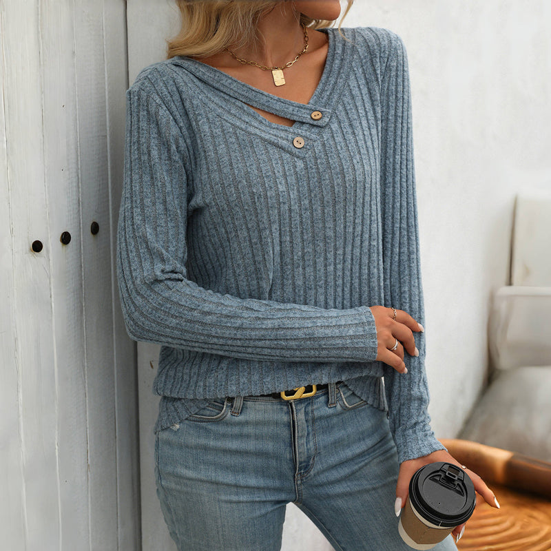 Angela | Women’s Solid Colour V-Neck Buttoned Sweater