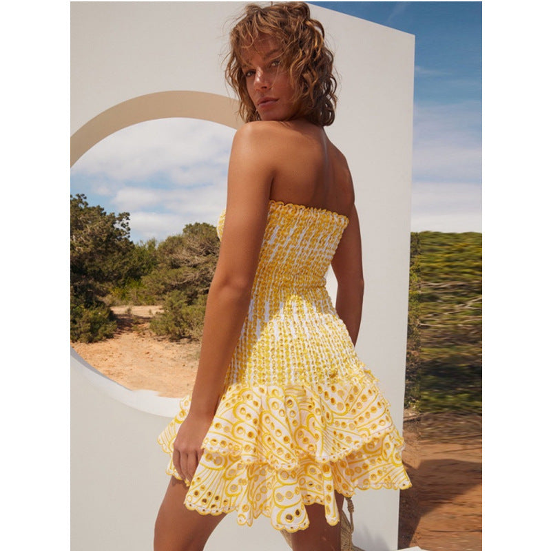 Clementine | Women's Strapless Two-Tone Layered Ruffle Summer Mini Dress